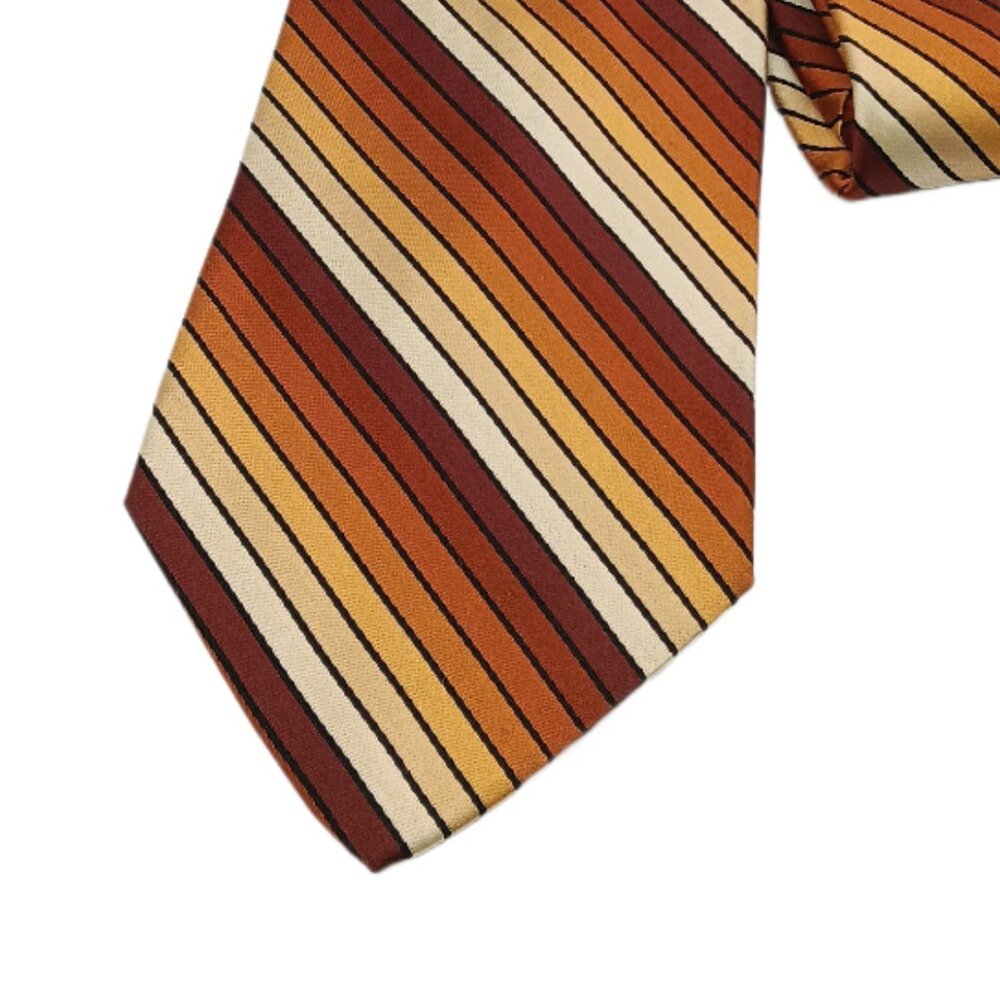 Arrow Silk Tie Men’s 61” Brown Yellow Stripe Retro 70s 80s Wide New